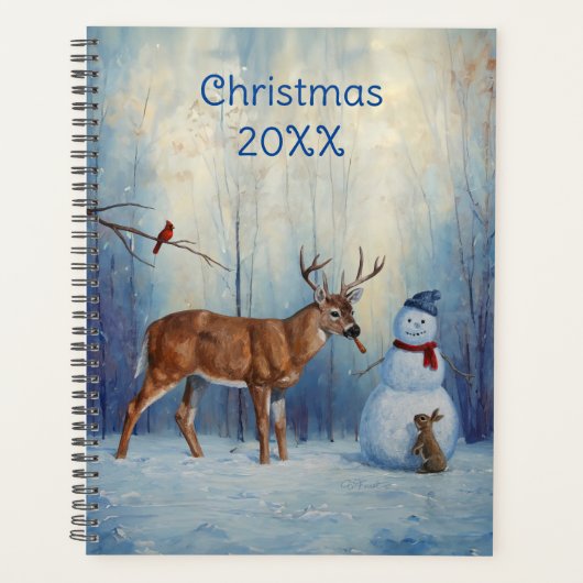 Hirsche und Happy Snowman Winterurlaubslandschaft Planer (Vorderseite)