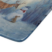 Hirsche und Happy Snowman Winterurlaubslandschaft Schneidebrett (Ecke)