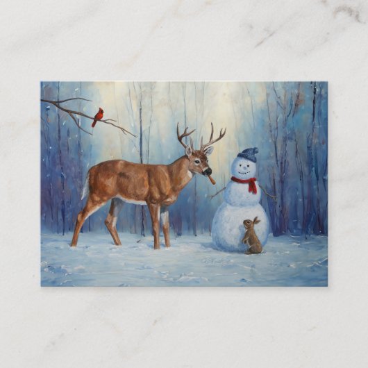 Hirsche und Happy Snowman Winterurlaubslandschaft Visitenkarte (Vorderseite)