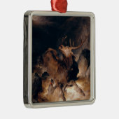 Hirsche und Hunde in einem Bergturm Ornament Aus Metall (Rechts)