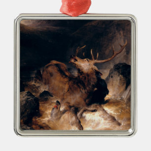 Hirsche und Hunde in einem Bergturm Ornament Aus Metall