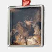 Hirsche und Hunde in einem Bergturm Ornament Aus Metall (Links)