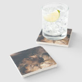 Hirsche und Hunde in einem Bergturm Steinuntersetzer (Seitenansicht)