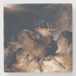 Hirsche und Hunde in einem Bergturm Steinuntersetzer