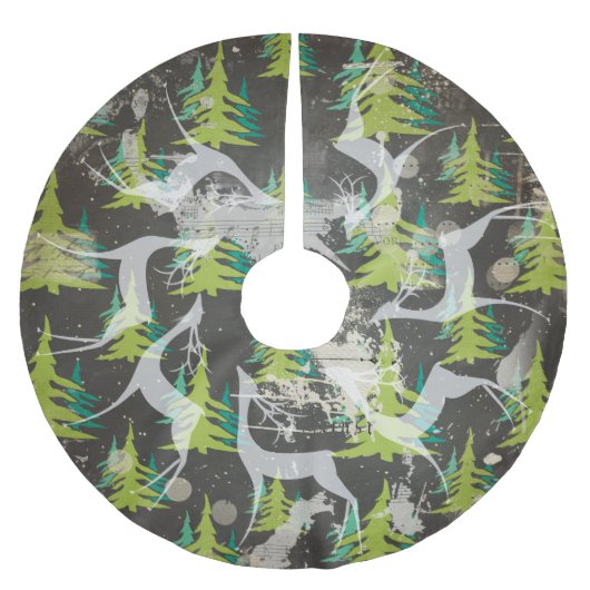 Hirsche und immergrüne Bäume Holiday Tree Skirt Polyester Weihnachtsbaumdecke (Vorderseite)
