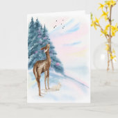 Hirsche und Kaninchen bei Sonnenaufgang Weihnachte Karte (Gelbe Blume)