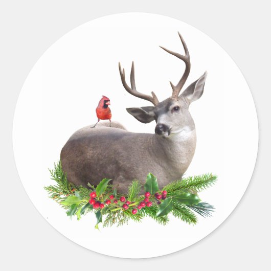 Hirsche und Kardinal mit Holly Stickers (Vorderseite)