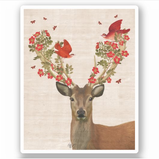 Hirsche und liebende Vögel Aufkleber (Vorderseite)