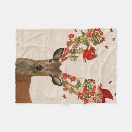 Hirsche und liebende Vögel Fleecedecke (Vorderseite (Horizontal))