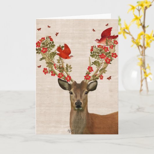 Hirsche und liebende Vögel Karte (Gelbe Blume)