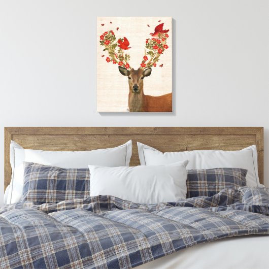Hirsche und liebende Vögel Leinwanddruck (Insitu (Schlafzimmer))