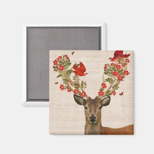Hirsche und liebende Vögel Magnet (Vorderseite/Rückseite)
