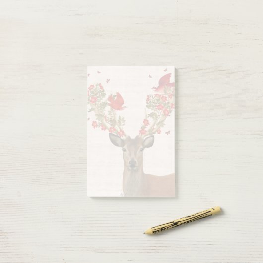 Hirsche und liebende Vögel Post-it Klebezettel (Auf Schreibtisch)