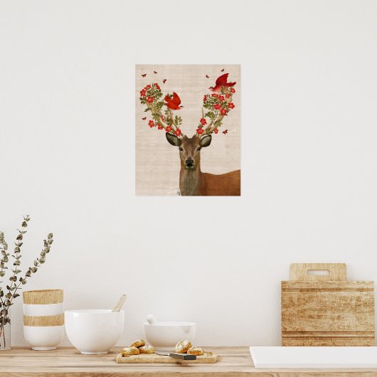 Hirsche und liebende Vögel Poster (Küche)