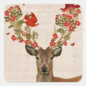 Hirsche und liebende Vögel Quadratischer Aufkleber (Vorderseite)