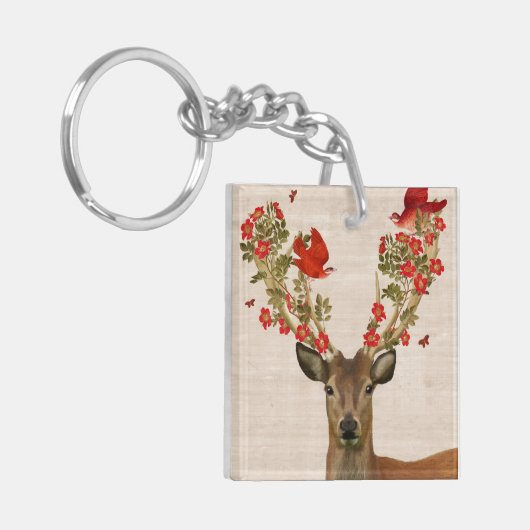 Hirsche und liebende Vögel Schlüsselanhänger (Vorderseite links)
