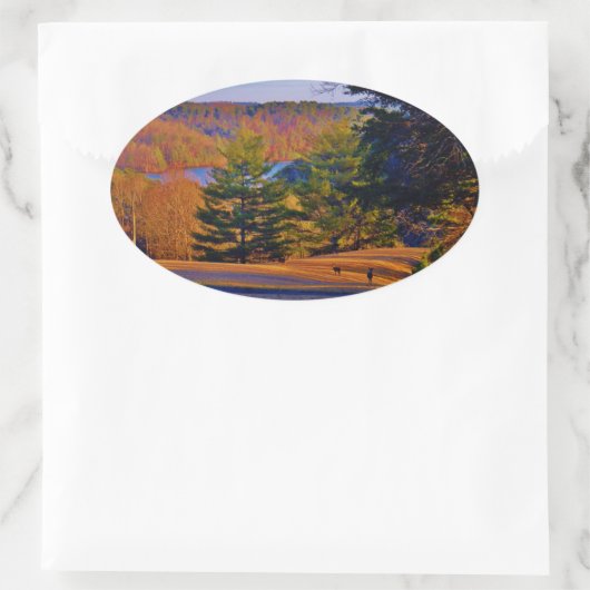 Hirsche und Muttersee Ovaler Aufkleber (Tasche)