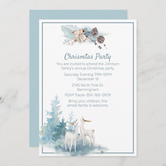 Hirsche und Pastel Foliage Weihnachtsfeiertage Par Einladung (Vorne/Hinten)