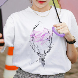 Hirsche und rosa geometrisches Herz Elegante Tierk T-Shirt