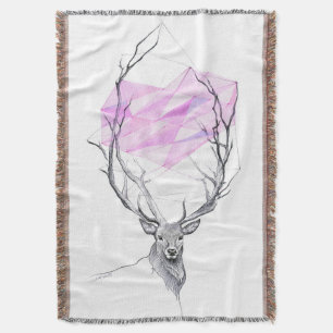 Hirsche und rosa geometrisches Herz zeichnend Tier Decke