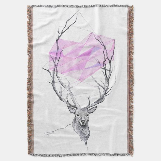 Hirsche und rosa geometrisches Herz zeichnend Tier Decke (Vorderseite Vertikal)