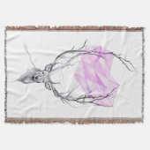 Hirsche und rosa geometrisches Herz zeichnend Tier Decke (Vorderseite)