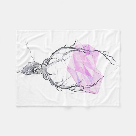 Hirsche und rosa geometrisches Herz zeichnend Tier Fleecedecke (Vorderseite (Horizontal))