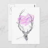 Hirsche und rosa geometrisches Herz zeichnend Tier Postkarte (Vorne/Hinten)