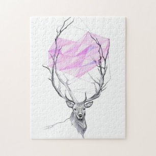 Hirsche und rosa geometrisches Herz zeichnend Tier Puzzle