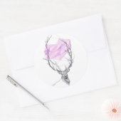 Hirsche und rosa geometrisches Herz zeichnend Tier Runder Aufkleber (Umschlag)