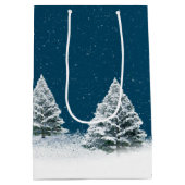 Hirsche und Schneeauschale in Schneeflocken Mittlere Geschenktüte (Rückseite)