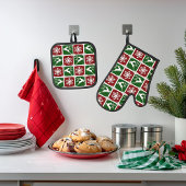 Hirsche und Schneeflocken Ofenhandschuh & Topflappen-Set