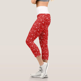 Hirsche und Schneeflocken Red & White Weihnachtsmu Capri Leggings