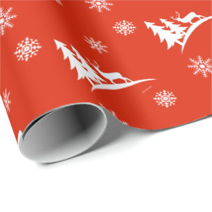 Hirsche und Schneeflocken Rotes Weihnachtspapier Geschenkpapier