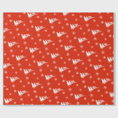 Hirsche und Schneeflocken Rotes Weihnachtswrapping Geschenkpapier (Flach)