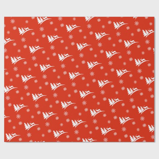 Hirsche und Schneeflocken Rotes Weihnachtswrapping Geschenkpapier (Flach)