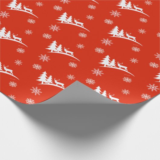 Hirsche und Schneeflocken Rotes Weihnachtswrapping Geschenkpapier (Ecke)