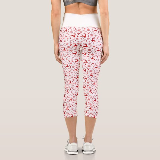 Hirsche und Schneeflocken Weiße und rote Weihnacht Capri Leggings (Rückseite)