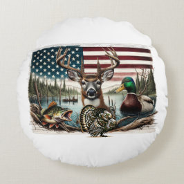 Hirsche und USA Land Rundes Kissen