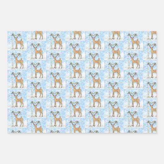 Hirsche und Vögel Weihnachtsgeschenke Geschenkpapier Set (Vorderseite 2)