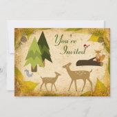 Hirsche und Waldtiere Kinderdusche Einladung (Vorderseite)