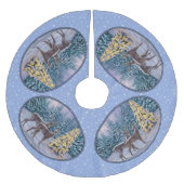 Hirsche und Weihnachtsbaum Schneeflocken Polyester Weihnachtsbaumdecke (Vorderseite)