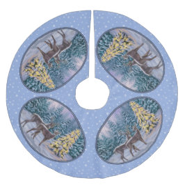 Hirsche und Weihnachtsbaum Schneeflocken Polyester Weihnachtsbaumdecke