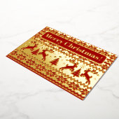 Hirsche und Weihnachtsbäume in Gold und Rot Folieneinladung (Gedreht)