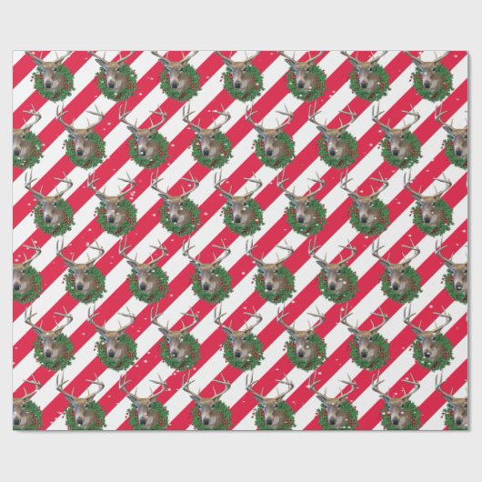 Hirsche und Weihnachtskranz in Schneeflocken Geschenkpapier (Flach)