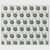 Hirsche und Weihnachtskranz in Schneeflocken Geschenkpapier (Flach)