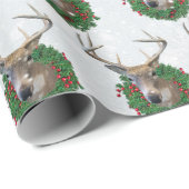 Hirsche und Weihnachtskranz in Schneeflocken Geschenkpapier (Rolleneckpunkt)