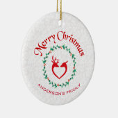 Hirsche und Weihnachtskranz Keramik Ornament (Rechts)