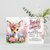 Hirsche und Wildblume Rosa Kinderdusche Einladung (Stehend Vorderseite)