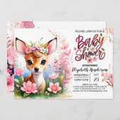 Hirsche und Wildblume Rosa Kinderdusche Einladung (Vorne/Hinten)